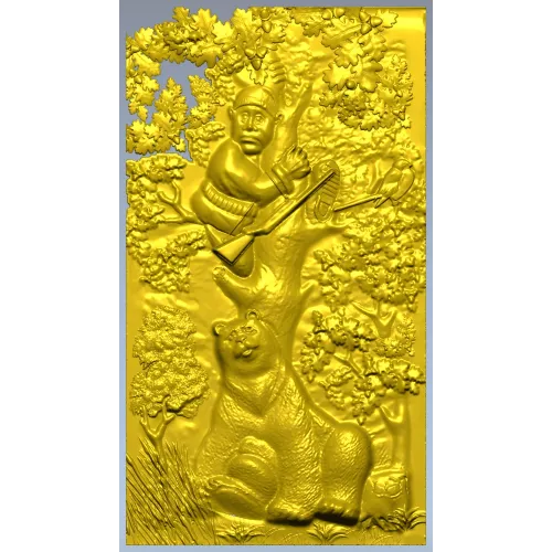 Timid Hunter - high-relief STL panel for CNC milling