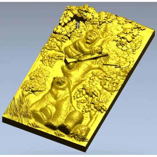 Timid Hunter - high-relief STL panel for CNC milling