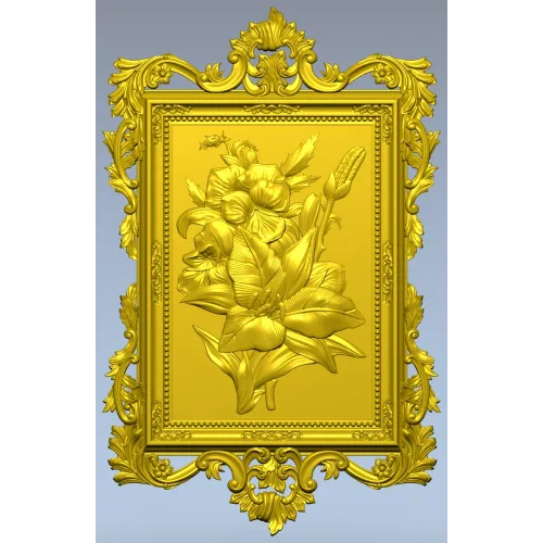 Baroque Floral Relief Panel STL for CNC Milling