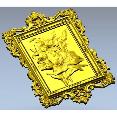 Baroque Floral Relief Panel STL for CNC Milling