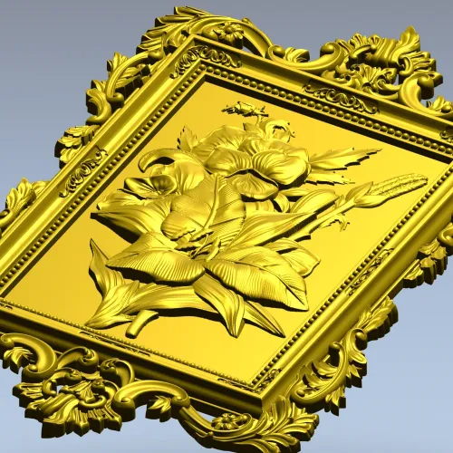 Baroque Floral Relief Panel STL for CNC Milling