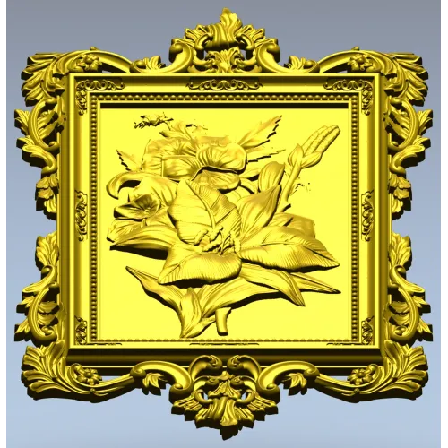 Baroque Floral Relief Panel STL for CNC Milling