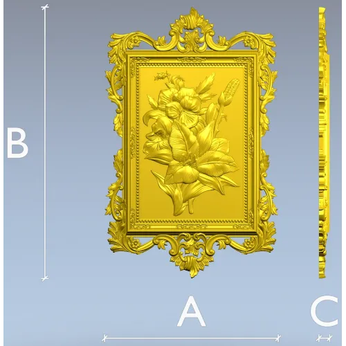 Baroque Floral Relief Panel STL for CNC Milling