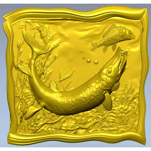 Рельефная 3D модель "Щука в зарослях" - STL для ЧПУ
