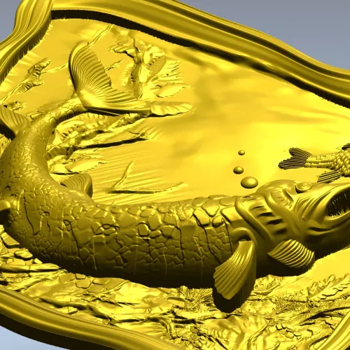 Рельефная 3D модель "Щука в зарослях" - STL для ЧПУ