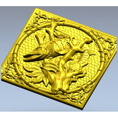 Панно "Щука в рамке" - 3D модель STL для ЧПУ по дереву