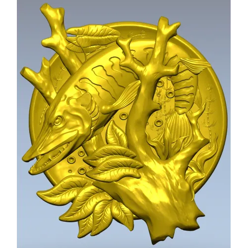 Pike Medallion STL for CNC - High-Relief Fish Plaque