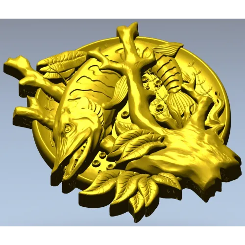 Pike Medallion STL for CNC - High-Relief Fish Plaque