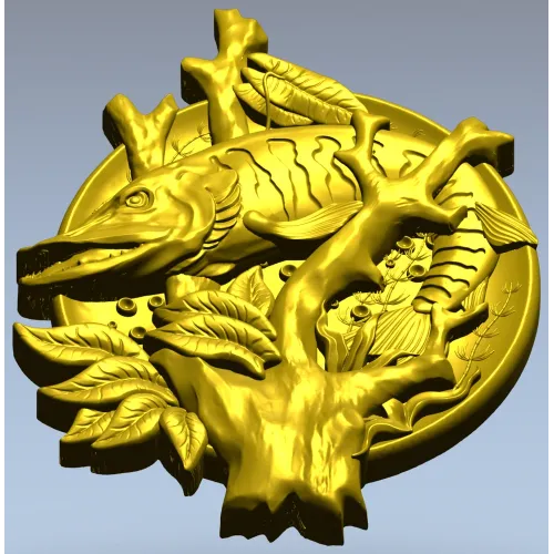 Pike Medallion STL for CNC - High-Relief Fish Plaque