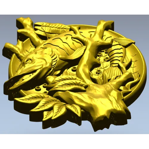 Pike Medallion STL for CNC - High-Relief Fish Plaque