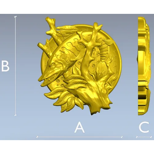 Pike Medallion STL for CNC - High-Relief Fish Plaque