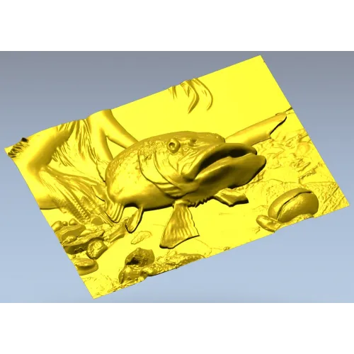 Барельеф "Щука в камнях" - 3D модель STL для ЧПУ