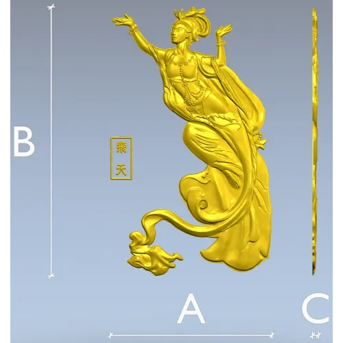 3D модель STL "Летящая небесная дева" для ЧПУ - рельеф в восточном стиле
