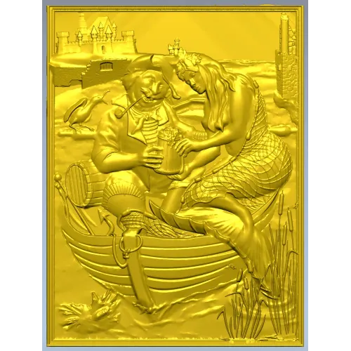 Fisherman and Mermaid relief panel - STL 3D model for CNC