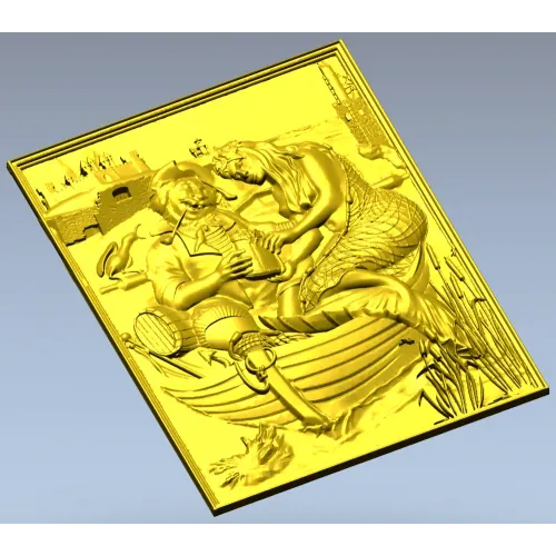 Fisherman and Mermaid relief panel - STL 3D model for CNC