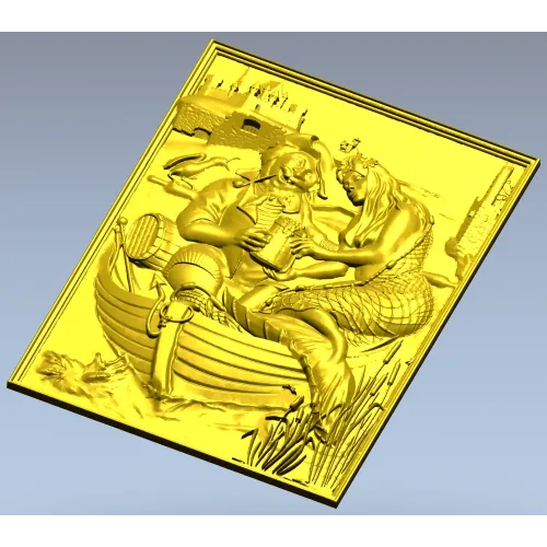 Fisherman and Mermaid relief panel - STL 3D model for CNC