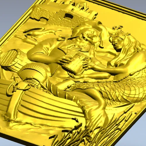 Fisherman and Mermaid relief panel - STL 3D model for CNC