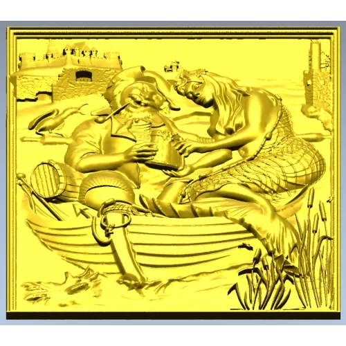 Fisherman and Mermaid relief panel - STL 3D model for CNC