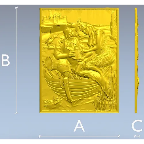 Fisherman and Mermaid relief panel - STL 3D model for CNC