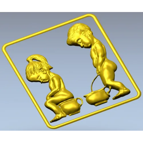 Рельефное панно "Забавный туалетный дуэт" - 3D модель STL для ЧПУ