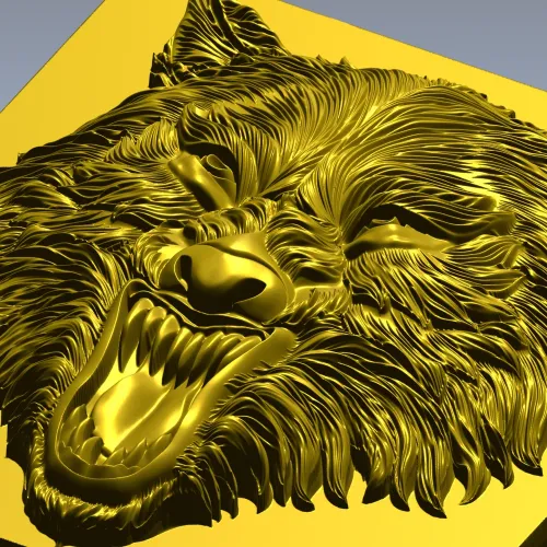 Fenrir Snarl - high-relief wolf head STL for CNC