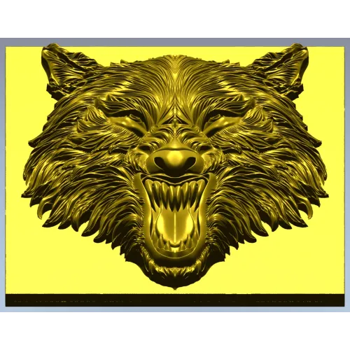 Fenrir Snarl - high-relief wolf head STL for CNC