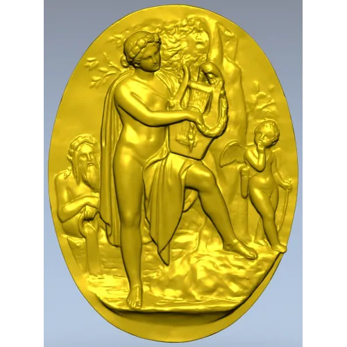 Lyre Player High-Relief Medallion STL