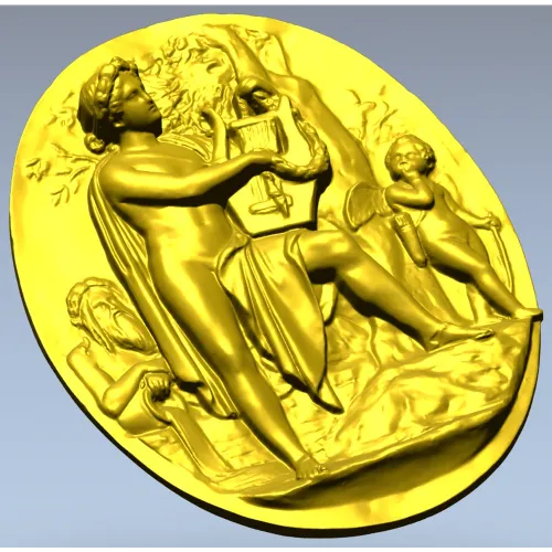 Lyre Player High-Relief Medallion STL