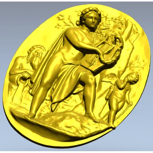 Lyre Player High-Relief Medallion STL