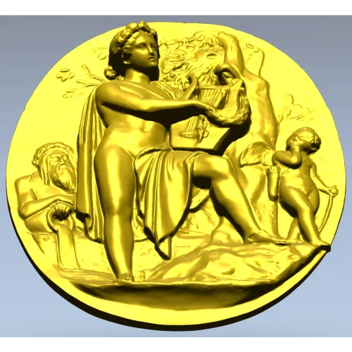 Lyre Player High-Relief Medallion STL