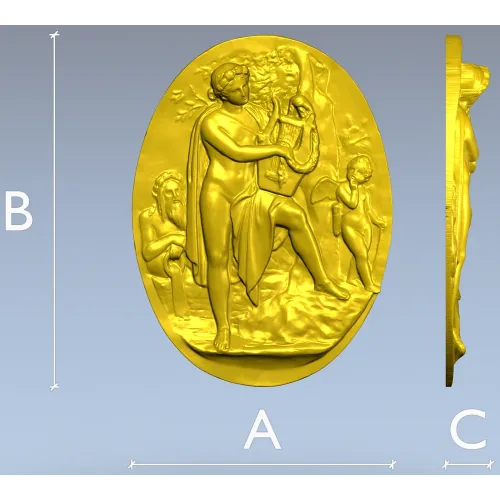 Lyre Player High-Relief Medallion STL