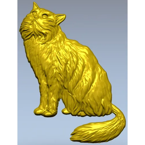Fluffy Sitting Cat - CNC-ready STL Relief