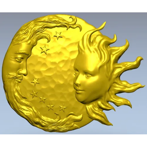 Solunar Embrace - Sun and Moon CNC STL Relief