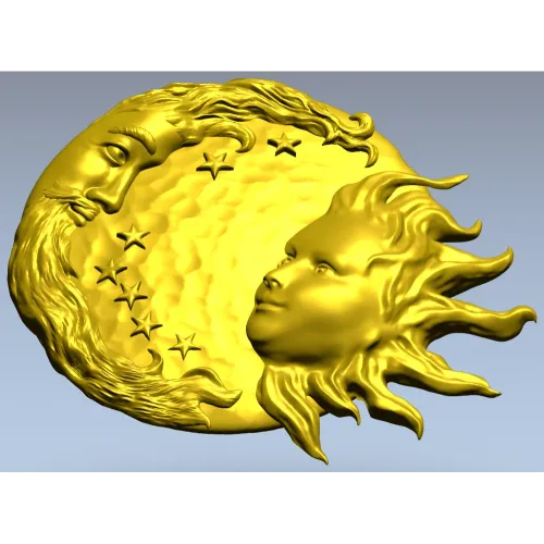 Solunar Embrace - Sun and Moon CNC STL Relief