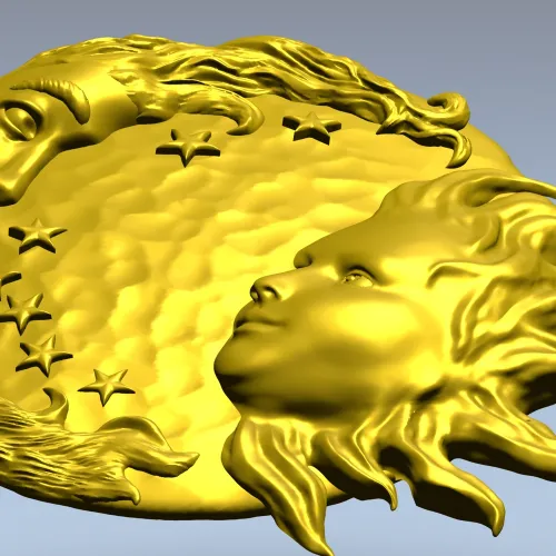 Solunar Embrace - Sun and Moon CNC STL Relief