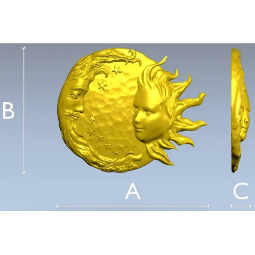 Solunar Embrace - Sun and Moon CNC STL Relief