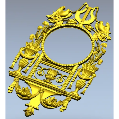 Неоклассическая 3D модель часов в формате STL для ЧПУ - картуш с лирой