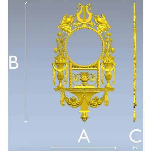 Неоклассическая 3D модель часов в формате STL для ЧПУ - картуш с лирой