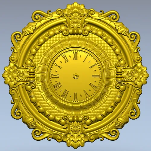 Ornate Baroque Wall Clock 3D Model for CNC Milling