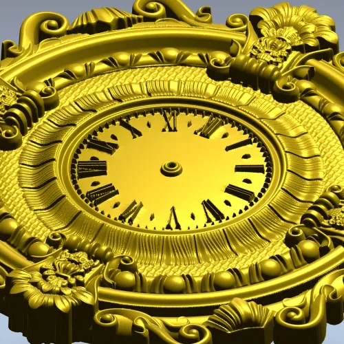 Ornate Baroque Wall Clock 3D Model for CNC Milling