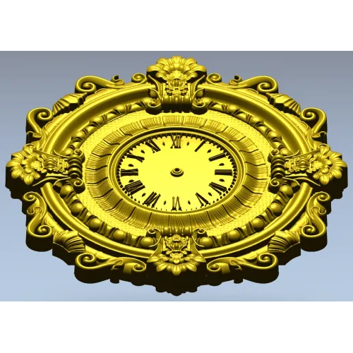 Ornate Baroque Wall Clock 3D Model for CNC Milling