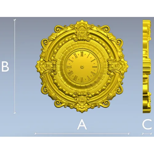 Ornate Baroque Wall Clock 3D Model for CNC Milling