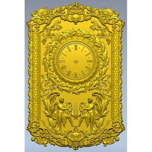 Ornate Baroque Clock Panel 3D STL Model for CNC Milling