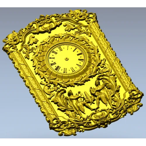 Ornate Baroque Clock Panel 3D STL Model for CNC Milling