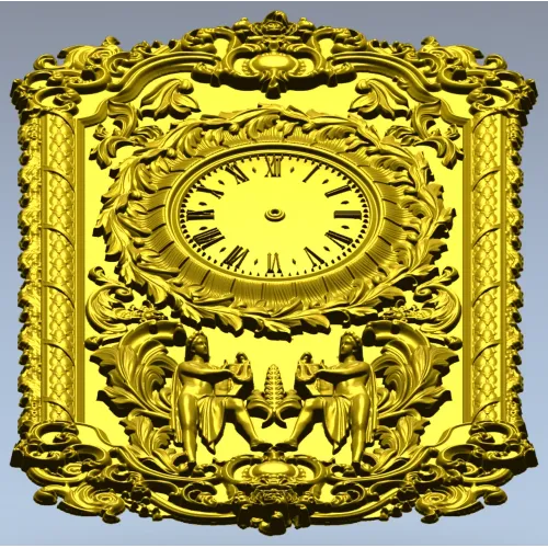 Ornate Baroque Clock Panel 3D STL Model for CNC Milling