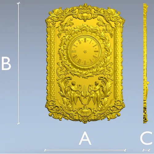 Ornate Baroque Clock Panel 3D STL Model for CNC Milling