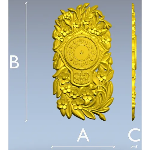 Ornate Floral Clock Face 3D Model for CNC