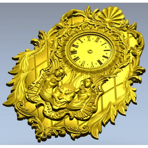 Ornate Baroque Wall Clock STL Model for CNC Milling