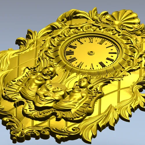 Ornate Baroque Wall Clock STL Model for CNC Milling