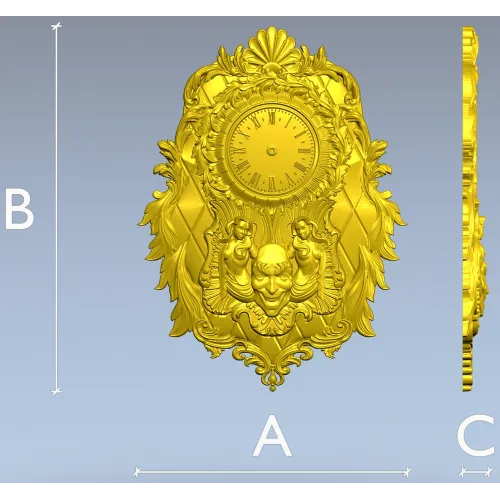 Ornate Baroque Wall Clock STL Model for CNC Milling